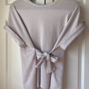 Express Women's Size S Light Pink and White Striped Blouse with Bow Tie Waist